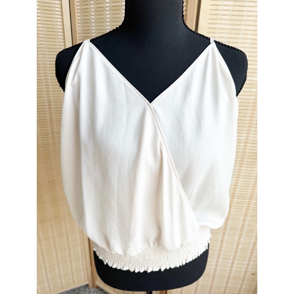 Naked Zebra | Effortless White Surplice Drape Top | Smocked Hem Medium